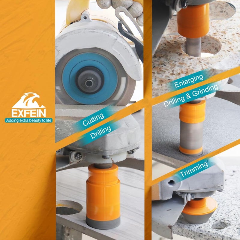 EXFEIN Diamond Tile Hole Saw Kit 12pcs - 6/8/10/25/35/50/65mm Core Drill Bits,10mm Milling Bit and 2" Chamfer Bit with Hex Adapter and 4.5" 2pcs Diamond Blade and for Tile Porcelain Marble - Image 3